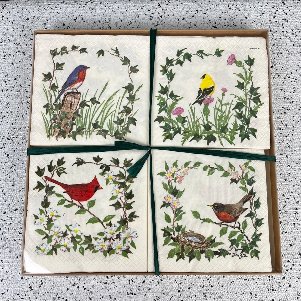 Vintage The Berkshire Gallery Bird Paper Beverage Napkins 80 Ct. NEW
